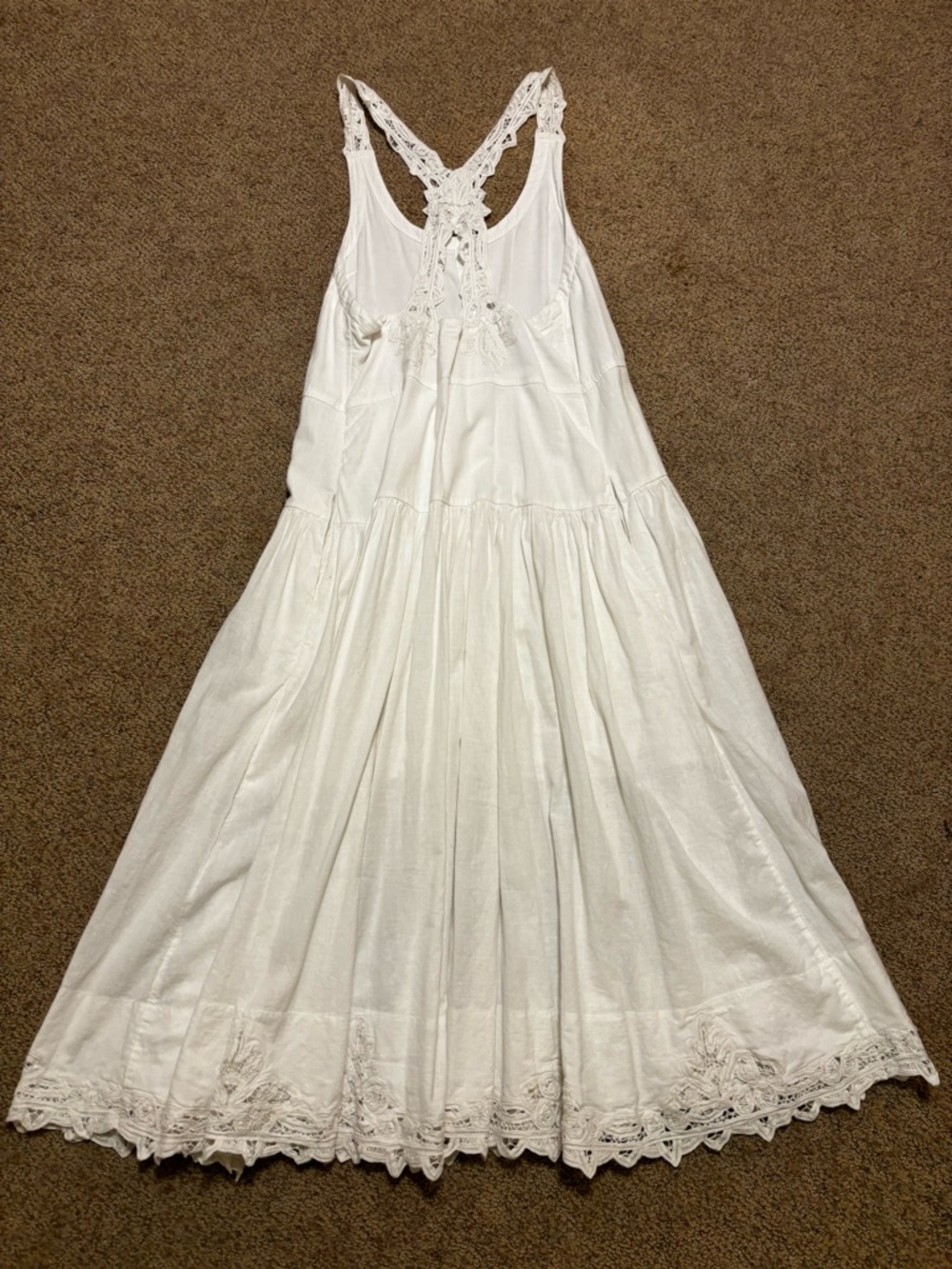 Free People Mayner Linen Cotton Battenburg Lace Trims Midi Dress - Picture 7 of 12